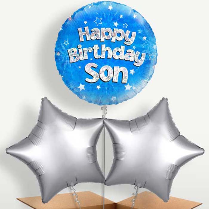 Happy Birthday Son Blue Stars Balloons in a Bunch | Small Indoor Plants