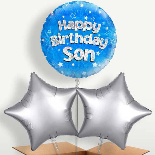 Happy Birthday Son Blue Stars Balloons in a Bunch | Small Indoor Plants