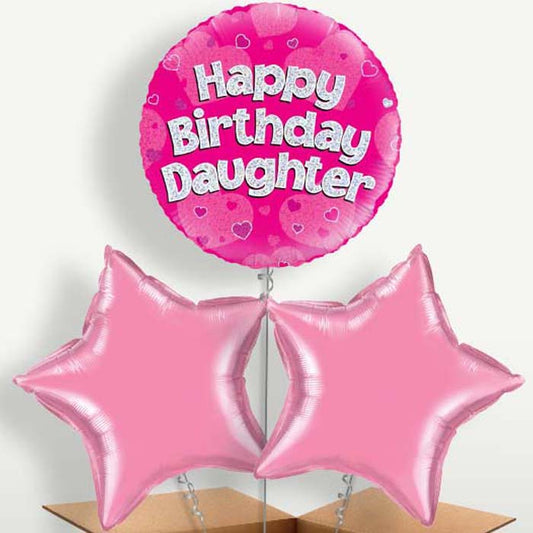 Happy Birthday Daughter Pink Hearts Balloons in a Bunch | Small Indoor Plants