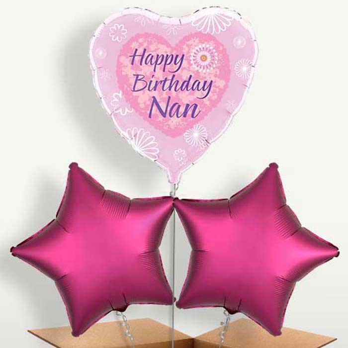 Happy Birthday Nan Pink Hearts Balloons in a Bunch | Small Indoor Plants