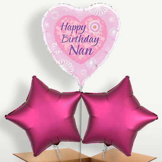 Happy Birthday Nan Pink Hearts Balloons in a Bunch | Small Indoor Plants