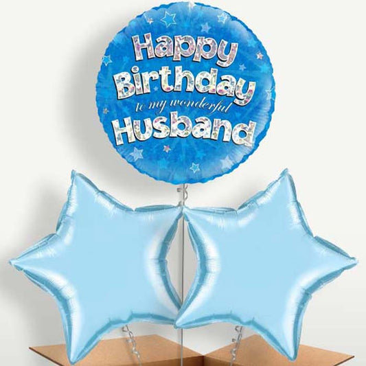 Husband Birthday Blue Stars Balloon Bunches | Small Indoor Plants