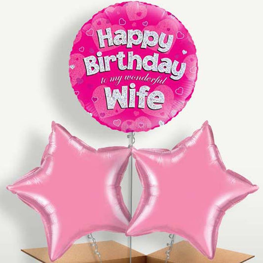 Happy Birthday Wife Balloons in a Bunch Inflated with Helium | Small Indoor Plants