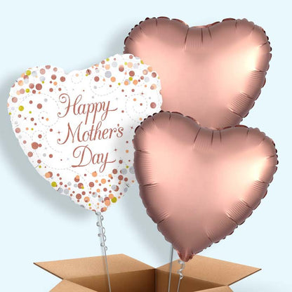 Mother’s Day Rose Gold Confetti 3 Balloon Bouquet in a Box