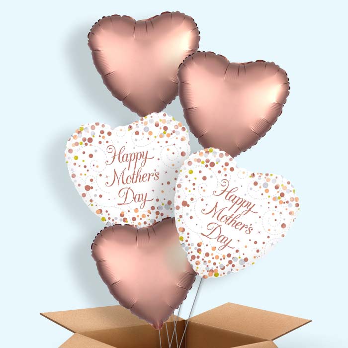 Mother’s Day Rose Gold Confetti 5 Balloon Bouquet in a Box