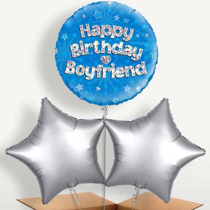 Happy Birthday Boyfriend Blue Stars Balloons in a Bunch | Small Indoor Plants