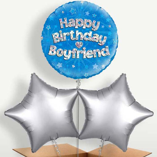 Happy Birthday Boyfriend Blue Stars Balloons in a Bunch | Small Indoor Plants