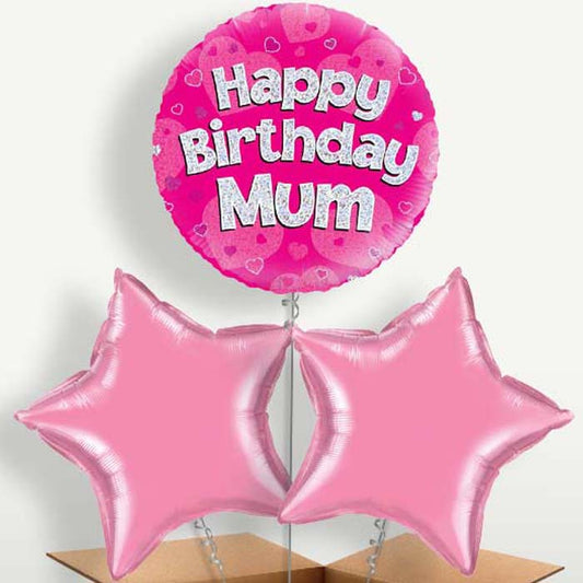 Happy Birthday Mum Pink Hearts Balloons in a Bunch | Small Indoor Plants