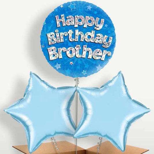 Happy Birthday Brother Blue Stars Balloons in a Bunch | Small Indoor Plants