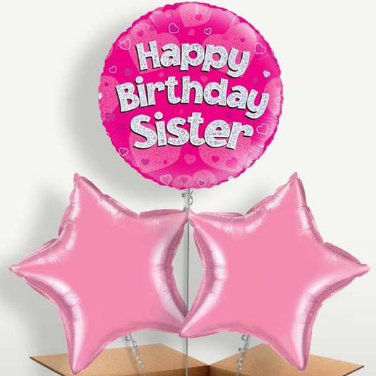Happy Birthday Sister Pink Hearts Balloons in a Bunch | Small Indoor Plants