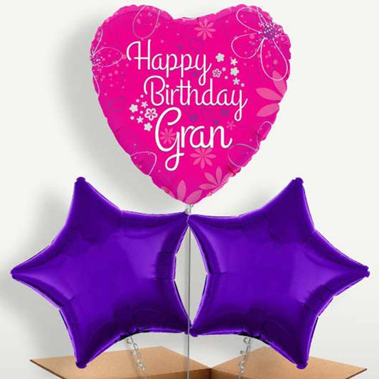 Happy Birthday Gran Pink Hearts Balloons in a Bunch | Small Indoor Plants