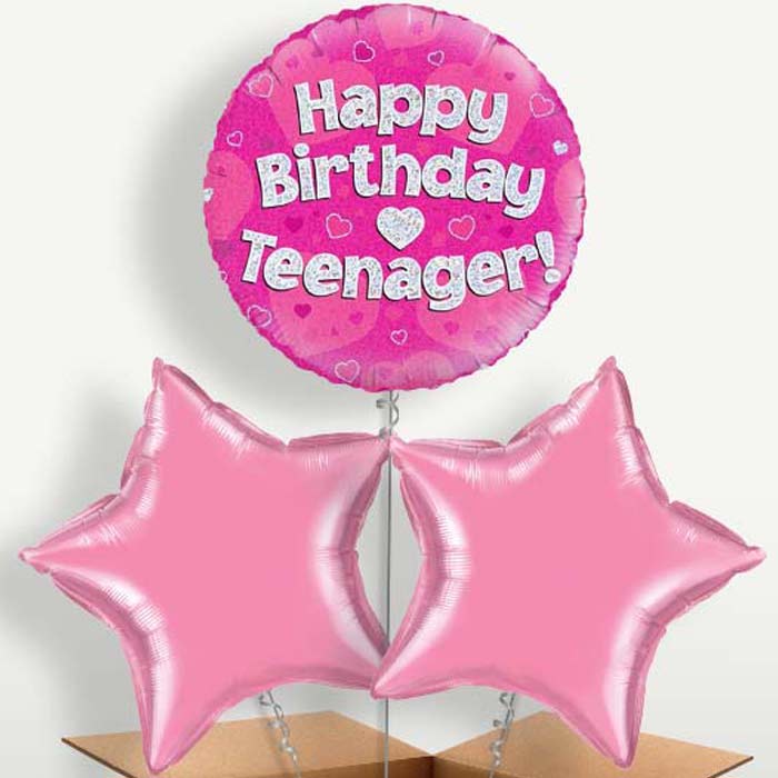 Happy Birthday Teenager Pink Hearts Balloons in a Bunch | Small Indoor Plants