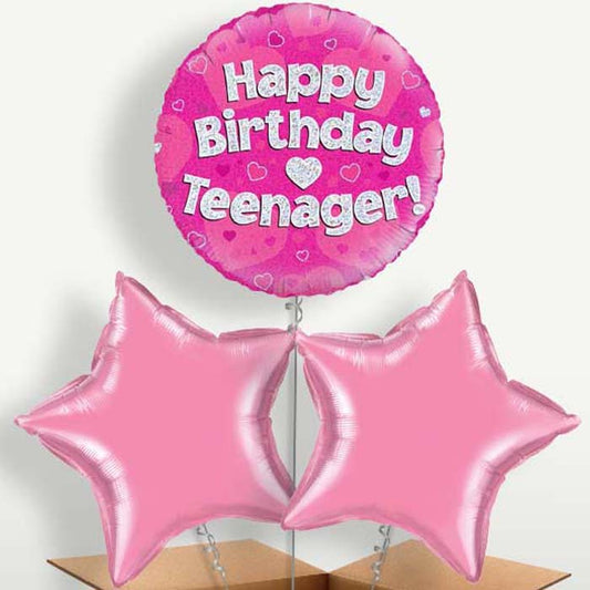 Happy Birthday Teenager Pink Hearts Balloons in a Bunch | Small Indoor Plants