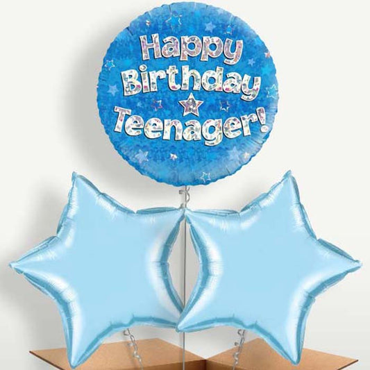 Happy Birthday Teenager Blue Stars Balloons in a Bunch | Small Indoor Plants