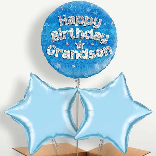 Happy Birthday Grandson Blue Stars Balloons in a Bunch | Small Indoor Plants