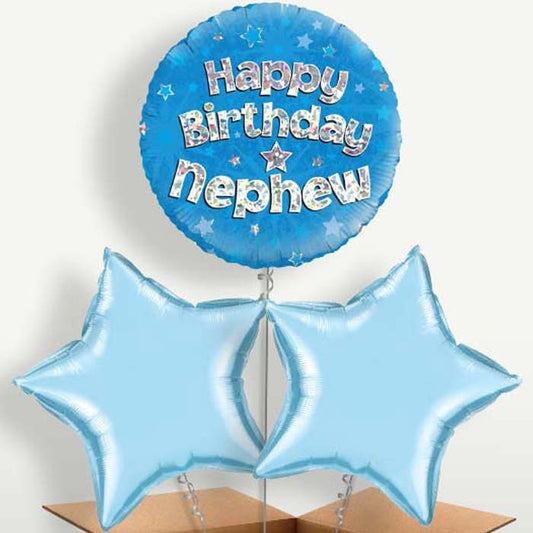 Happy Birthday Nephew Blue Stars Balloons in a Bunch | Small Indoor Plants