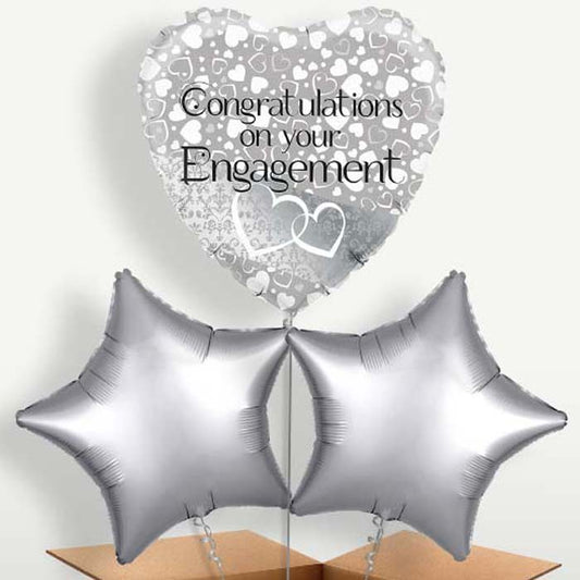 Engagement Silver Trio Balloon Bunch inflated with Helium | Small Indoor Plants