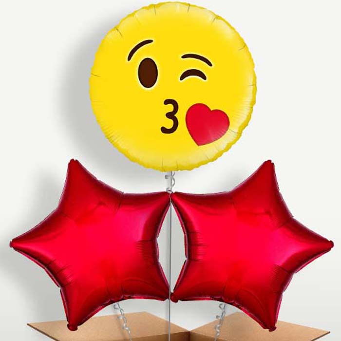 Emoji Kiss Trio Balloon Bunch inflated with Helium | Small Indoor Plants