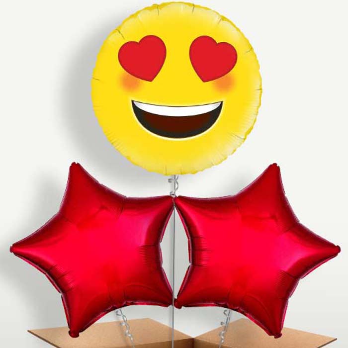 Emoji Heart Eyes Trio Balloon Bunch inflated with Helium | Small Indoor Plants