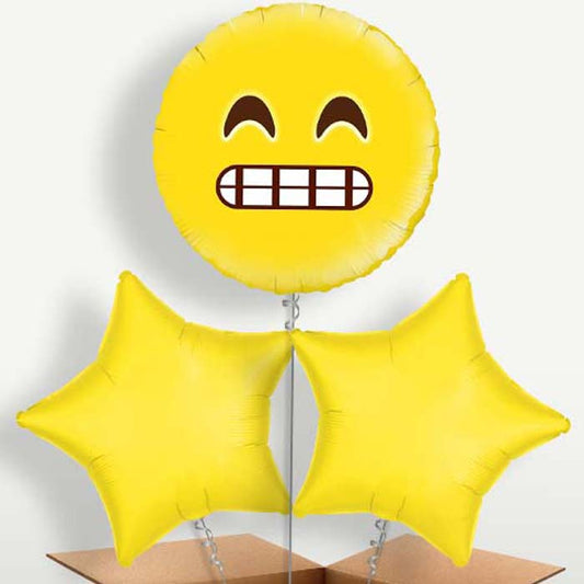 Grin Emoji Trio Balloon Bunch inflated with Helium | Small Indoor Plants