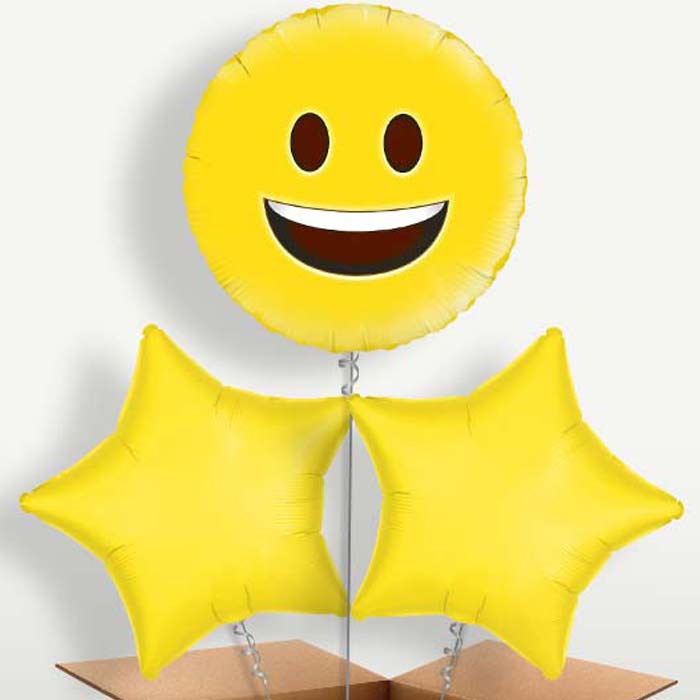 Emoji Happy Trio Balloon Bunch inflated with Helium | Small Indoor Plants