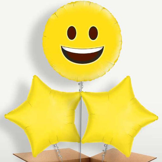 Emoji Happy Trio Balloon Bunch inflated with Helium | Small Indoor Plants