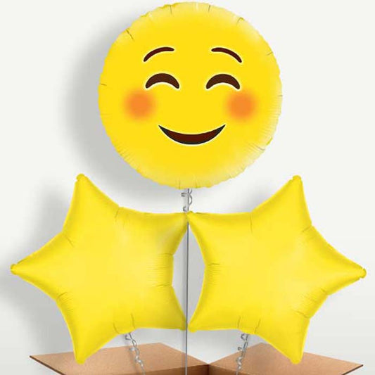 Emoji Smiling Eyes Trio Balloon Bunch inflated with Helium | Small Indoor Plants