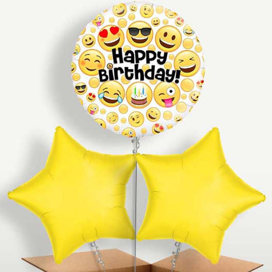 Emoji Happy Birthday Trio Balloon Bunch inflated with Helium | Small Indoor Plants