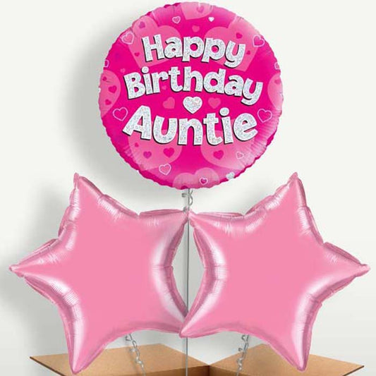 Pink Heart Happy Birthday Auntie Balloon Bunch | Small Indoor Plants