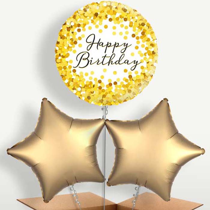 Gold Confetti Happy Birthday Trio Balloon Bunch | Small Indoor Plants