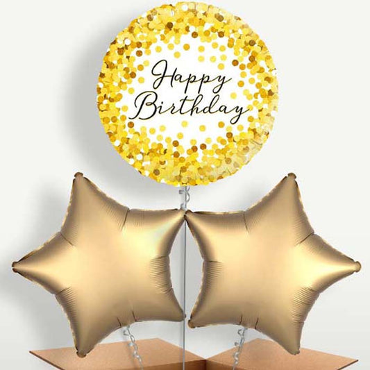 Gold Confetti Happy Birthday Trio Balloon Bunch | Small Indoor Plants