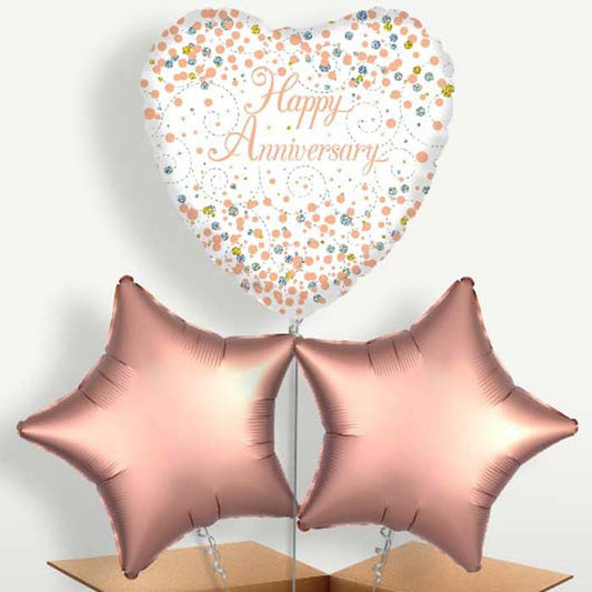 Happy Anniversary Rose Gold Balloons in a Bunch | Small Indoor Plants