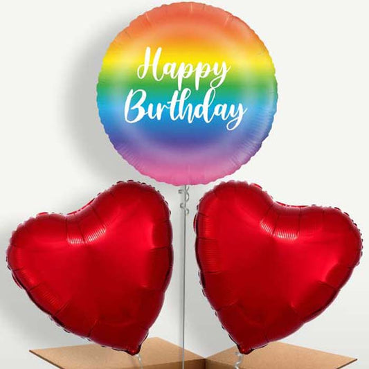 Rainbow Ombre Happy Birthday Trio Balloon Bunch | Small Indoor Plants