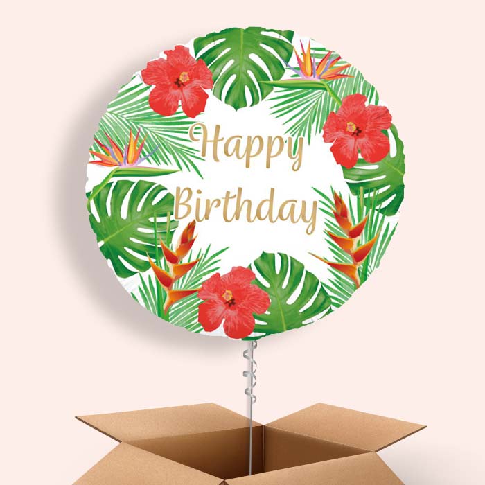 Tropical Flowers Happy Birthday Balloon in a Box