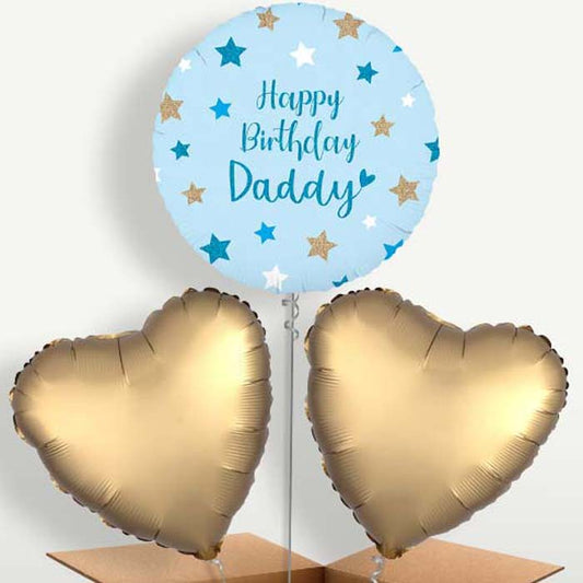 Happy Birthday Daddy Blue Stars Balloons in a Bunch | Small Indoor Plants