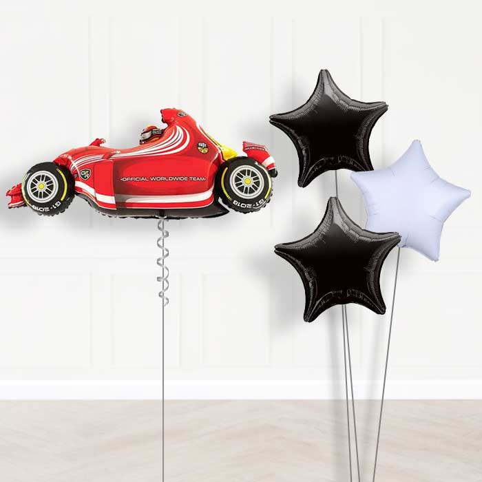 Racing Car Birthday Balloon Bouquet in a Box - Themed Bouquet | Small Indoor Plants
