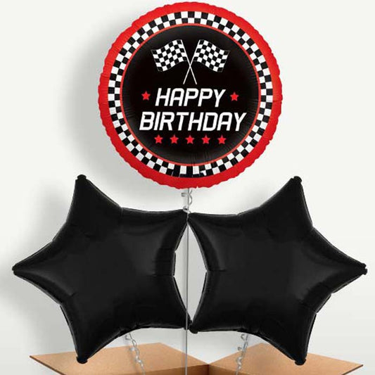 Chequered Flag Birthday Bunch of Balloons | Small Indoor Plants