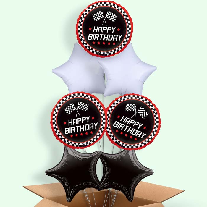 Chequered Flag Birthday Balloon in a Box