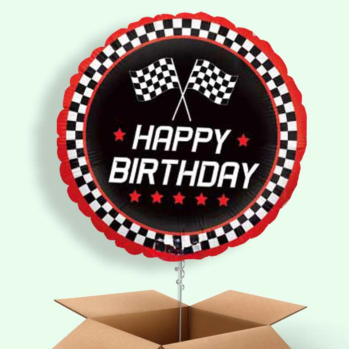 Chequered Flag Birthday Balloon in a Box