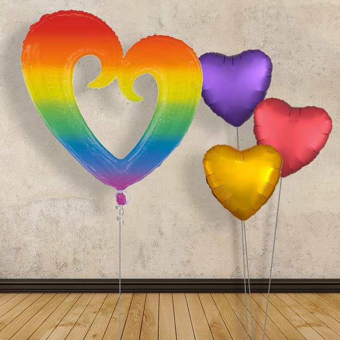 Rainbow Heart Inflated Helium Balloons Delivered