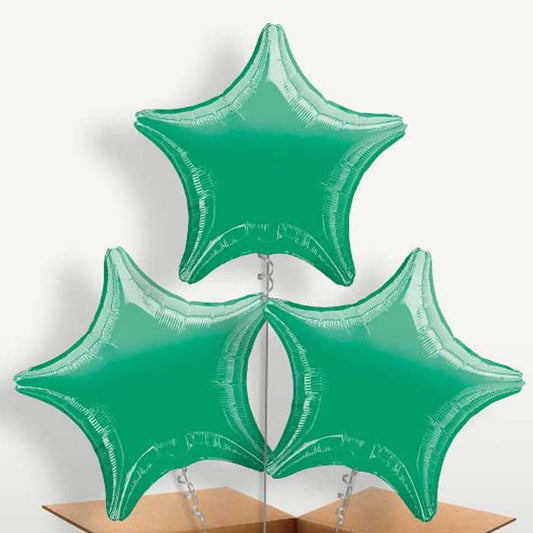 Green Metallic Star Trio Balloon Bunch inflated with Helium | Small Indoor Plants