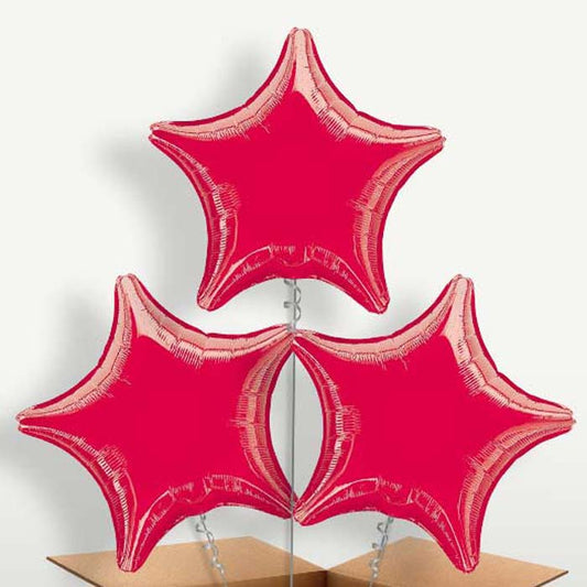 Red Metallic Star Trio Balloon Bunch inflated with Helium | Small Indoor Plants