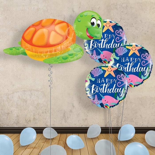 Turtle Balloon Bouquet Delivered - Themed Bouquet and Latex | Small Indoor Plants