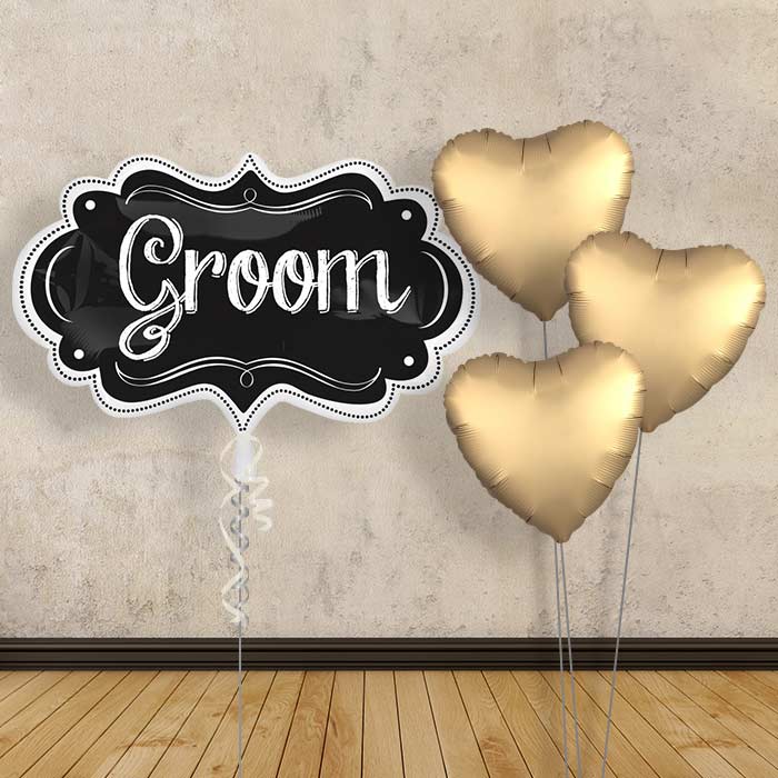 Personalised Wedding Balloons - Groom Chalkboard - Plain Bouquet | Small Indoor Plants