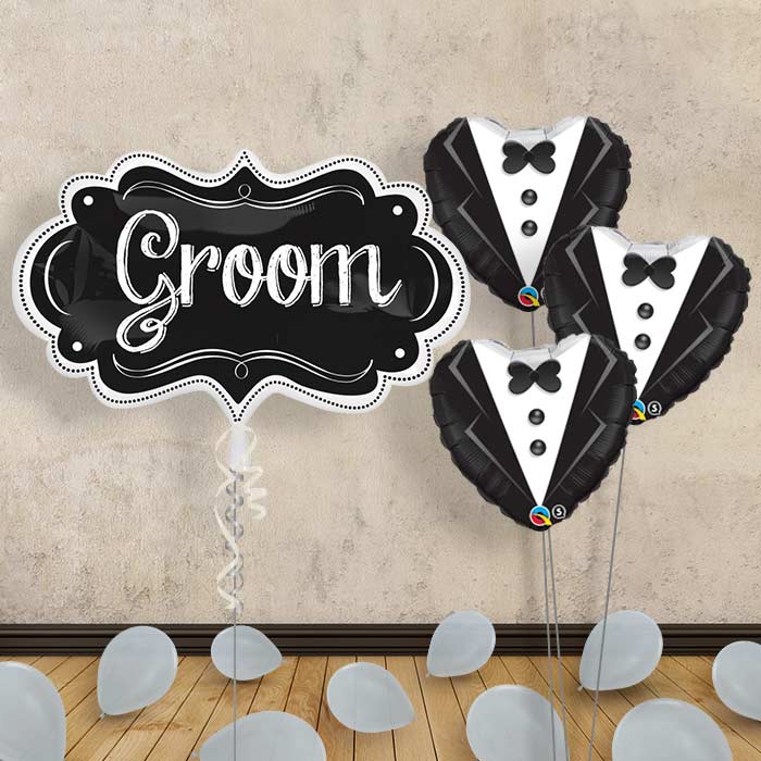 Personalised Wedding Balloons - Groom Chalkboard - Themed Bouquet and Latex | Small Indoor Plants