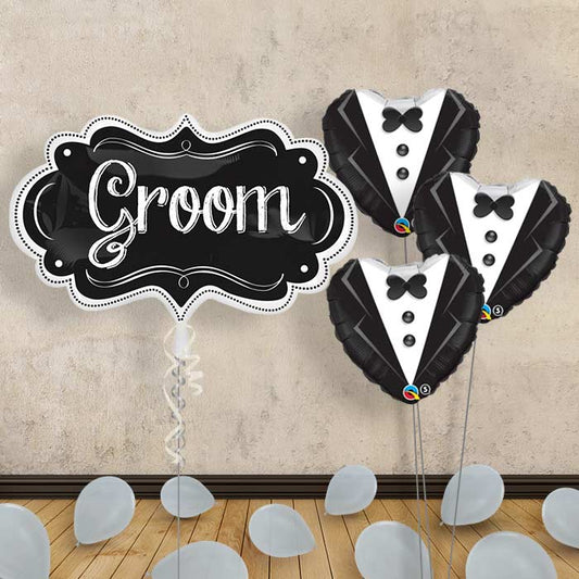 Personalised Wedding Balloons - Groom Chalkboard - Themed Bouquet and Latex | Small Indoor Plants
