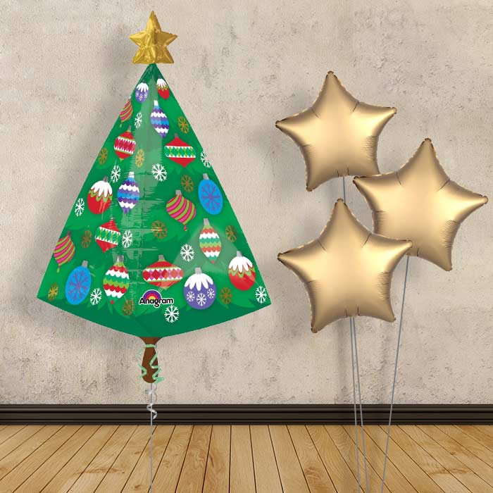 Christmas Tree Foil Balloon Bouquet in a Box - Plain Bouquet | Small Indoor Plants