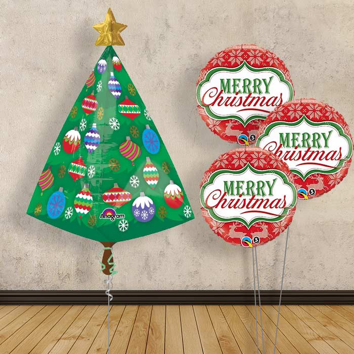 Christmas Tree Foil Balloon Bouquet in a Box - Themed Bouquet | Small Indoor Plants