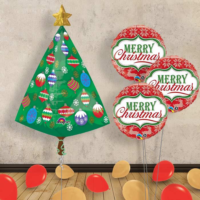 Christmas Tree Foil Balloon Bouquet in a Box - Themed Bouquet and Latex | Small Indoor Plants