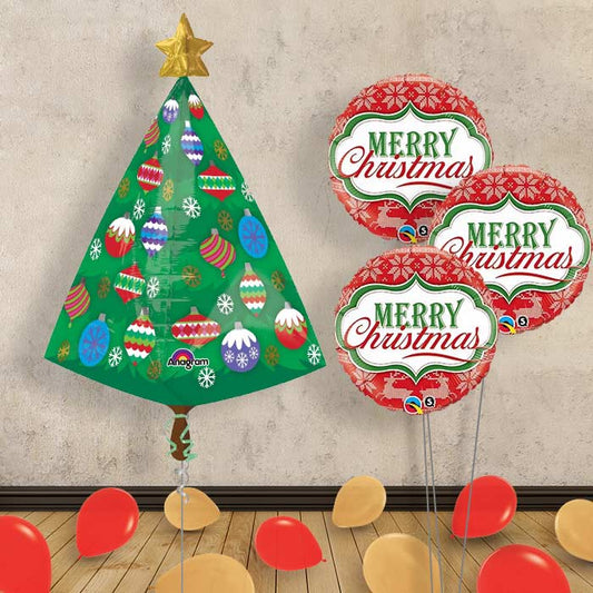 Christmas Tree Foil Balloon Bouquet in a Box - Themed Bouquet and Latex | Small Indoor Plants